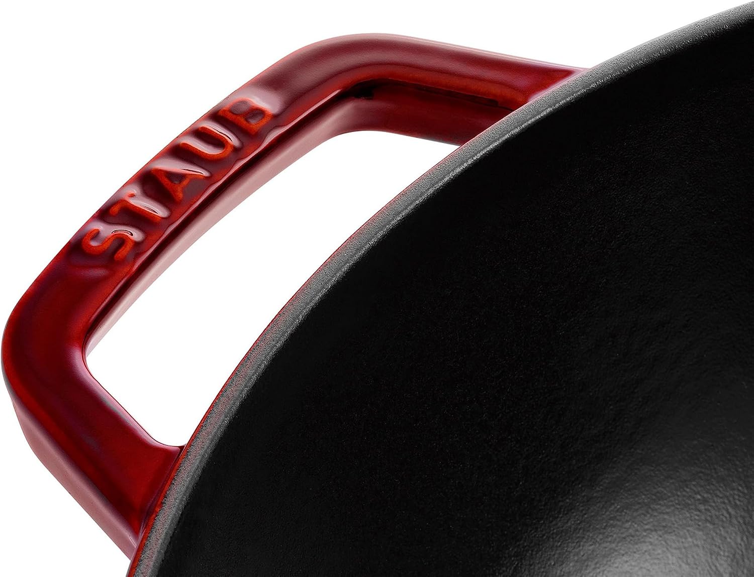 Staub Cast Iron Perfect Pan, Wok, Dutch Oven, 4.5-quart, serves 4-5, Made in France, Dark Blue