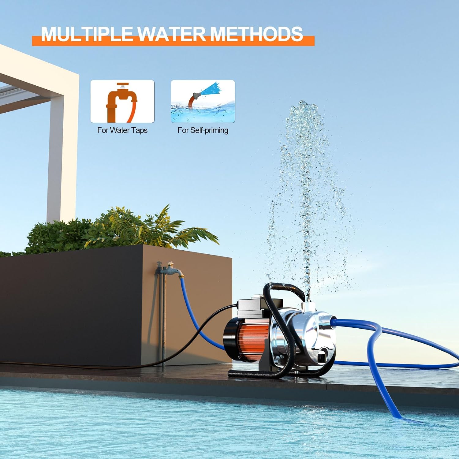 Water Transfer Pump 110V Shallow Well Pump 1.6HP Electric Portable Garden Pressure Booster Pumps for Sprinkler Irrigation Lawn with Adapters, Green
