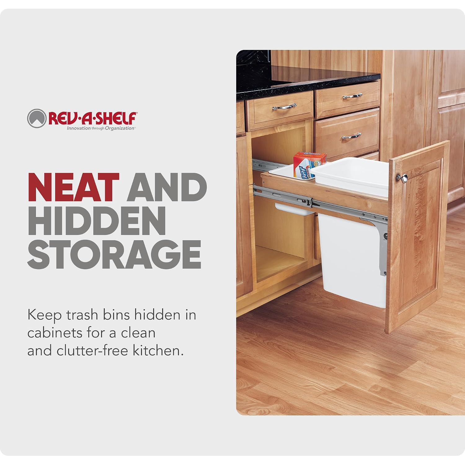 Rev-A-Shelf Top Mount Double Pullout Under Cabinet 50 Quart Kitchen Trash Cans w/Soft-Close for Full Height Cabinet, 150 Pound Rated Full-Extension Slides, 4WCTM-2150BBSCDM-2