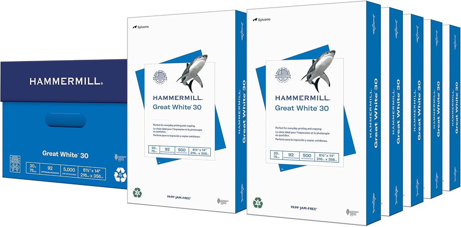 Hammermill Printer Paper, Great White 30% Recycled Paper, 8.5 x 11-1 Ream (500 Sheets) - 92 Bright, Made in the USA, 086710