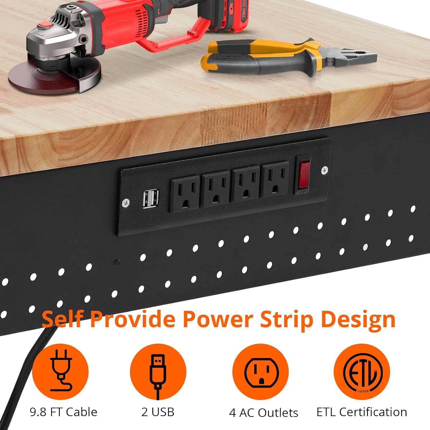 48’’x24’’ Adjustable Workbench,Workbench with Drawers,Darage Workbench with Pegboard,2000 LB Load Capacity,4 Rolling Casters, Power Outlets, Metal Frame,for Garage, Workshop, Home, Office