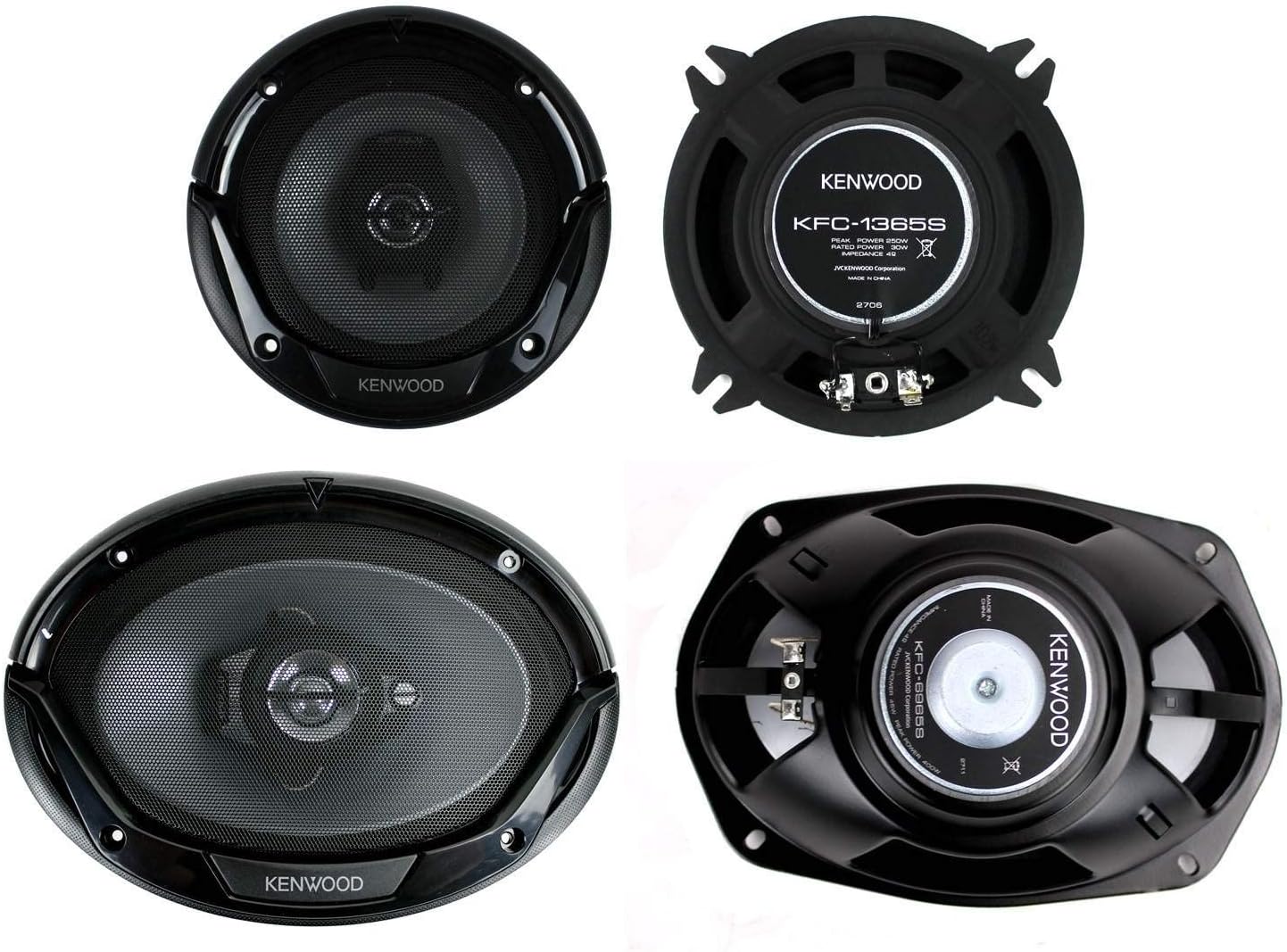 2) Kenwood KFC-1365S 5.25" 250 Watt 2-Way + 2) 6x9" 400 Watt 3-Way Car Speakers