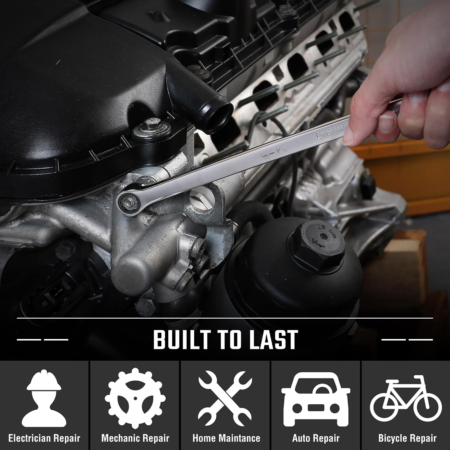 DURATECH Extra Long Ratcheting Wrench Set, Double Box End, Metric, 9-Piece