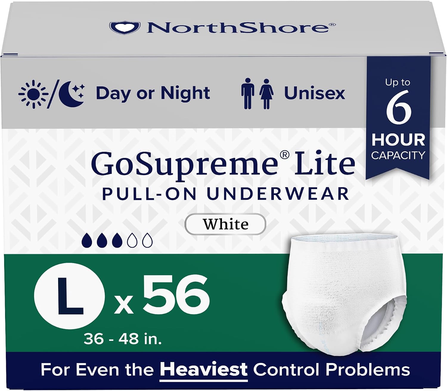 NorthShore GoSupreme Lite 6-Hour Daytime Underwear, White, Medium, 14 Count