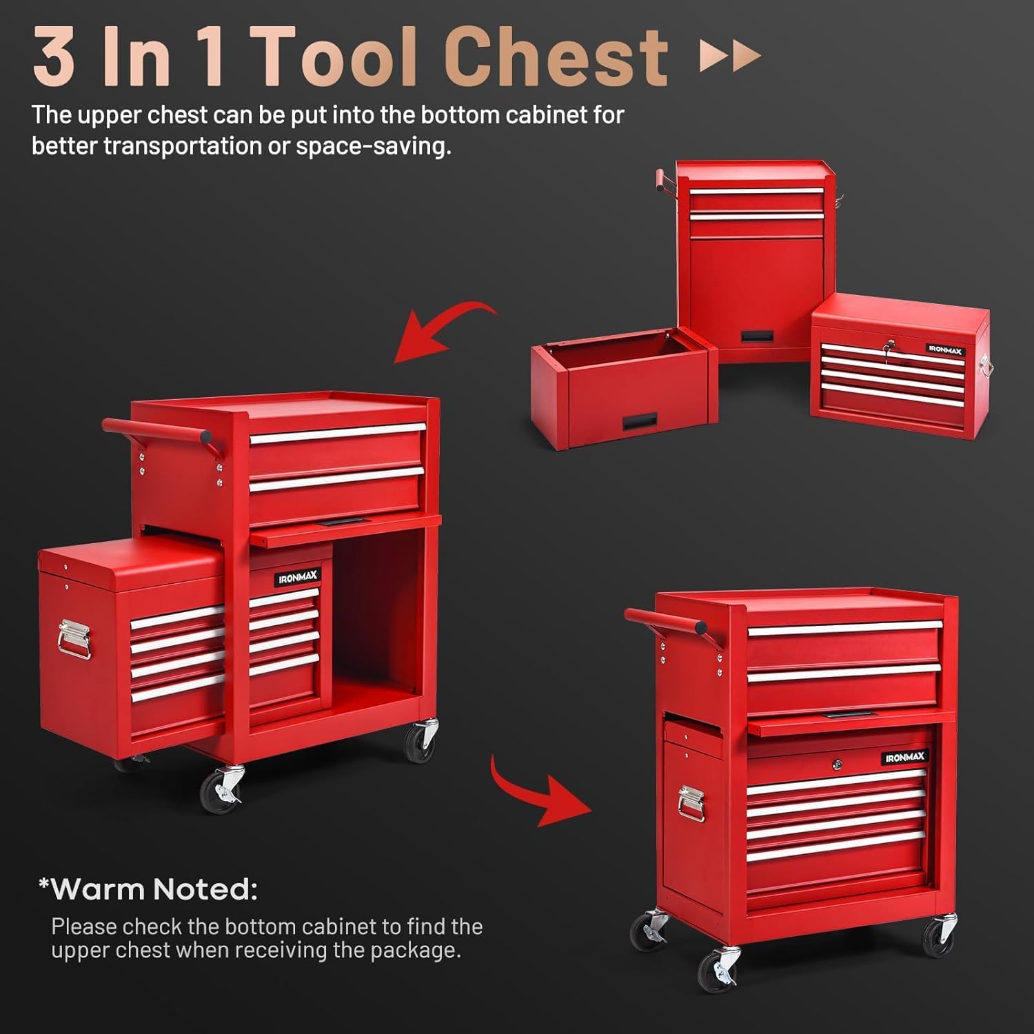 Goplus Rolling Tool Chest, 5-Drawer Tool Box Organizer w/Lockable Wheels & Sliding Drawers & Detachable Top & Adjustable Shelf, Tool Storage Cabinet for Garage Workshop (Red)
