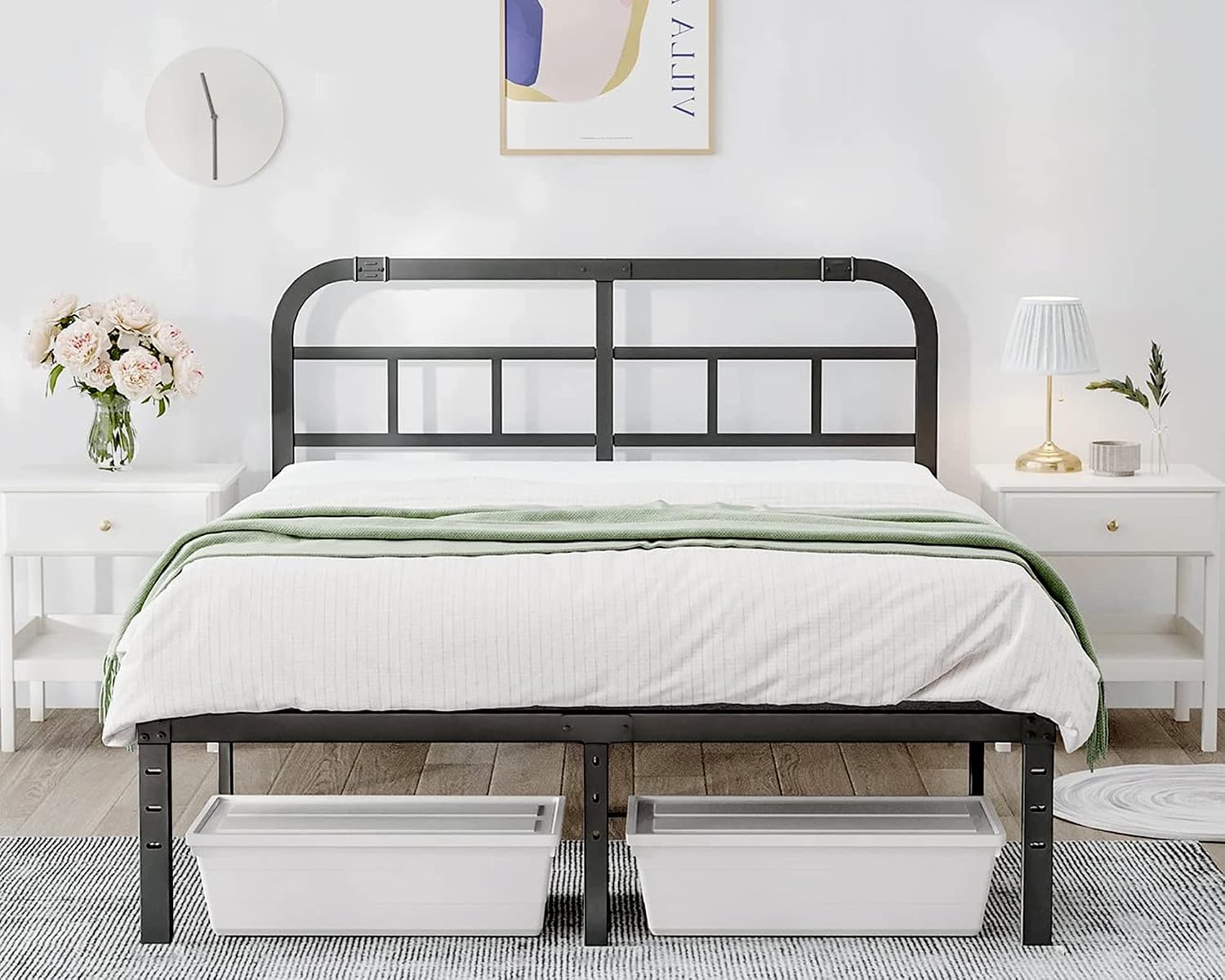 Queen 14" Heavy Duty Metal Platform Bed Frame with Headboard