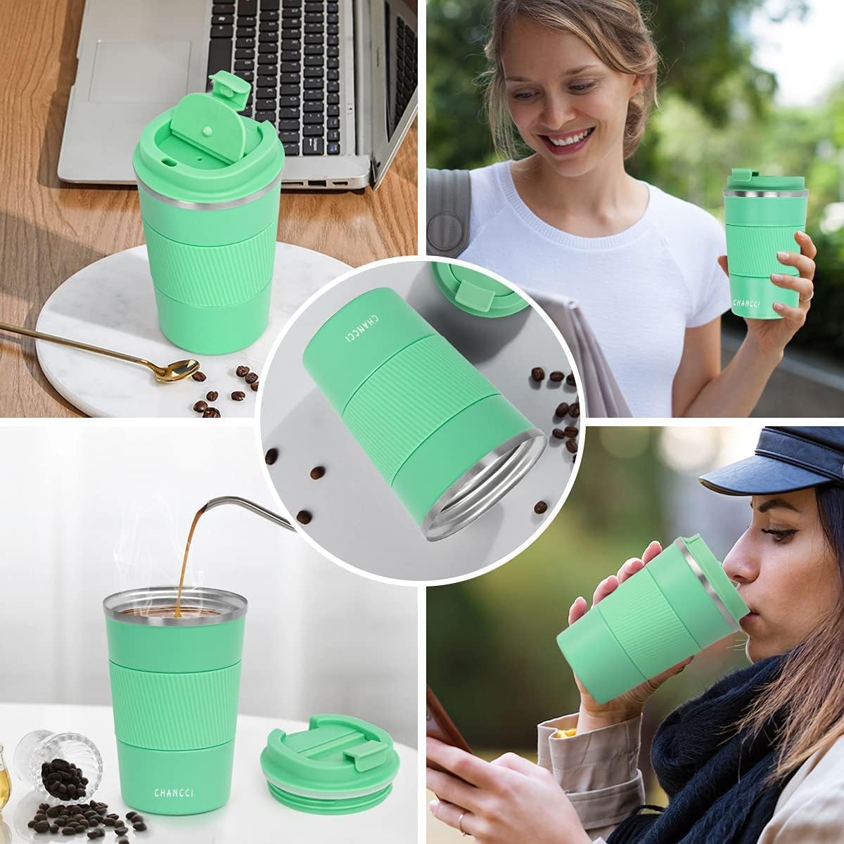 16oz Travel Coffee Mug Spill Proof, Insulated Coffee Mug with Lid, Leakproof Coffee Tumbler, Stainless Steel Vacuum Coffee Cup for Hot/Cold Drinks
