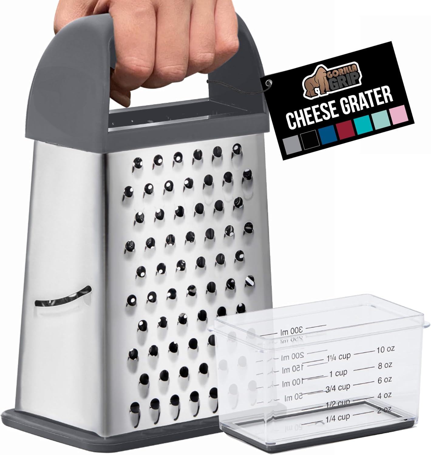 GORILLA GRIP® XL 4-Sided Stainless Steel BPA-Free Cheese Grater, Black