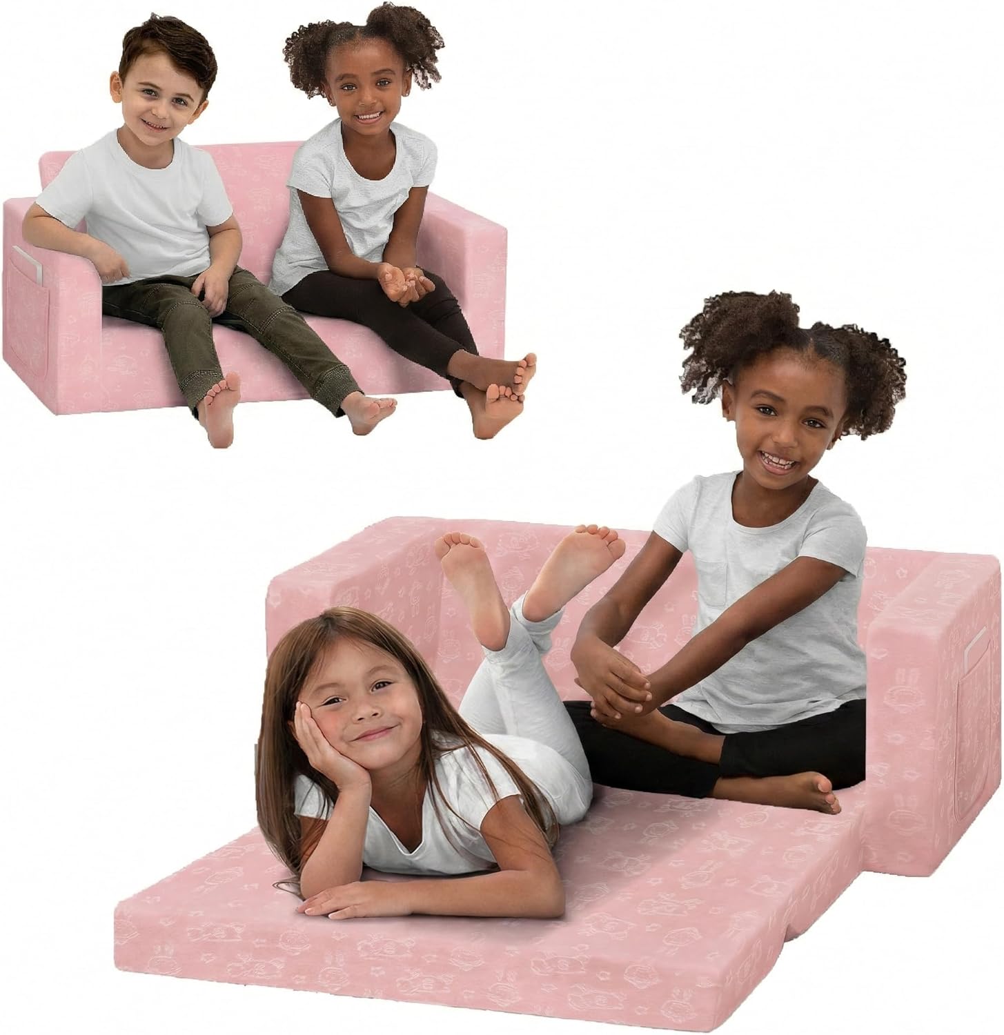 Delta Children - Serta Perfect Sleeper Kids 2-Seater Sofa, Convertible 2-in-1 Flip Open Toddler Couch Sleeper, Foam Chair for Playroom & Bedroom