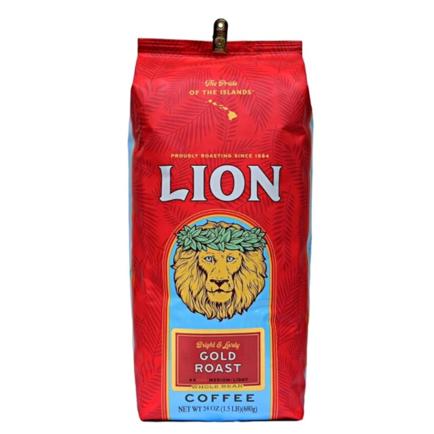 Lion Coffee 24K Gold Roast 100% Kona Whole Bean Coffee, Medium-Light Roast, A Taste of Aloha - 7 Ounce Bag
