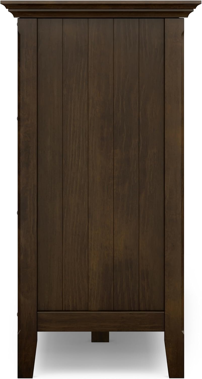 SIMPLIHOME Bedford 62" Wide Solid Wood Sideboard in Brunette Brown | Transitional low media console with glass doors and storage shelves for the living room, entryway or dining room.