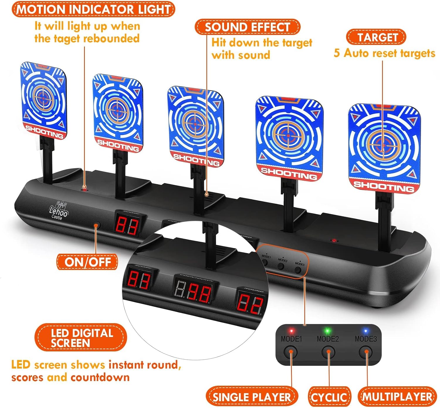 Lehoo Castle Shooting Targets for Nerf Guns, 5 Practice Targets for Kids