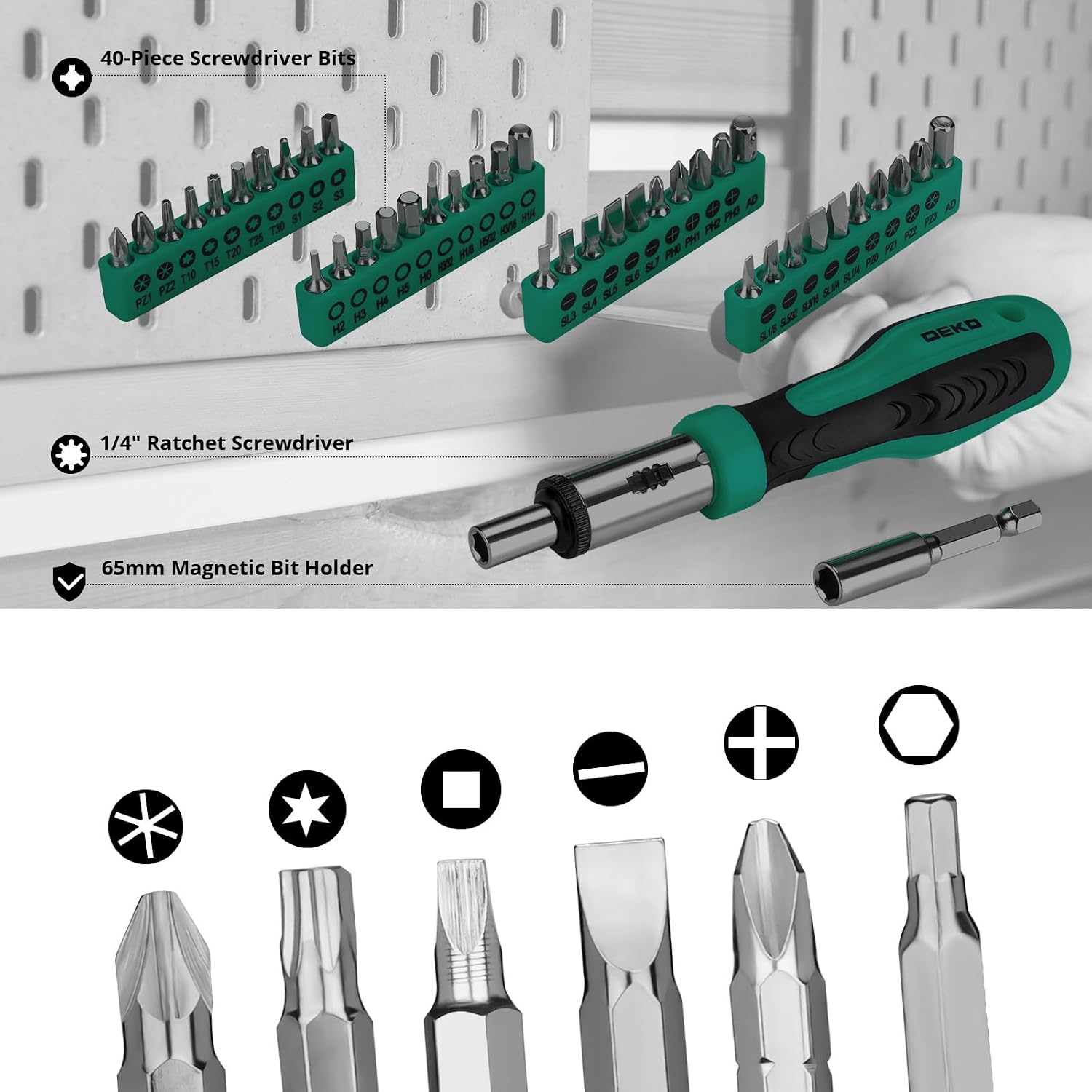 DEKOPRO 228 Piece Socket Wrench Auto Repair Tool Combination Package Mixed Tool Set Hand Tool Kit with Plastic Toolbox Storage Case