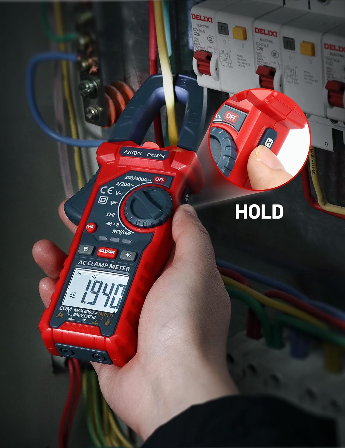 AstroAI Digital Clamp Meter Multimeter 2000 Counts Amp Voltage Tester Auto-ranging with AC/DC Voltage, AC Current, Resistance, Capacitance, Continuity