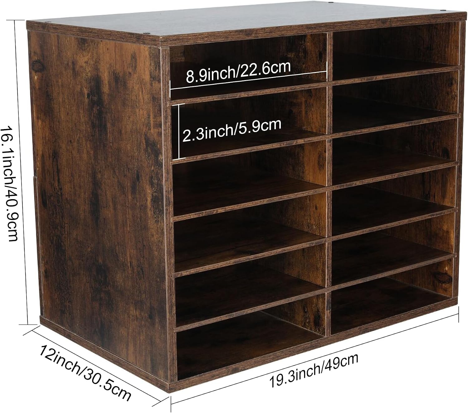 EasyPAG 12 Compartments Wooden Literature Organizer with Adjustable Shelves, 6000 Sheets Capacity Paper Organizer