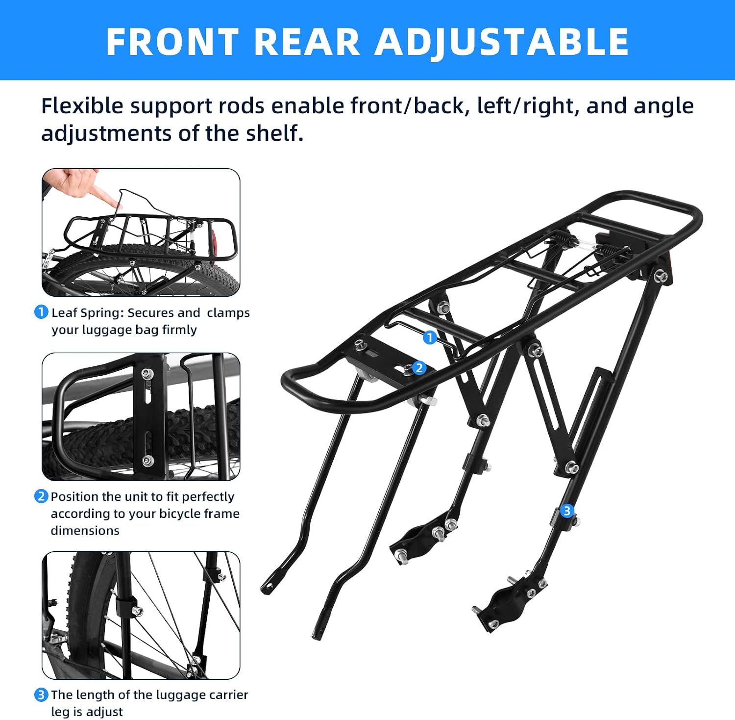 Generies Biking Universal Adjustable Bike High Capacity Cargo Rack Cycling Equipment Stand Footstock Bicycle Luggage Carrier Racks