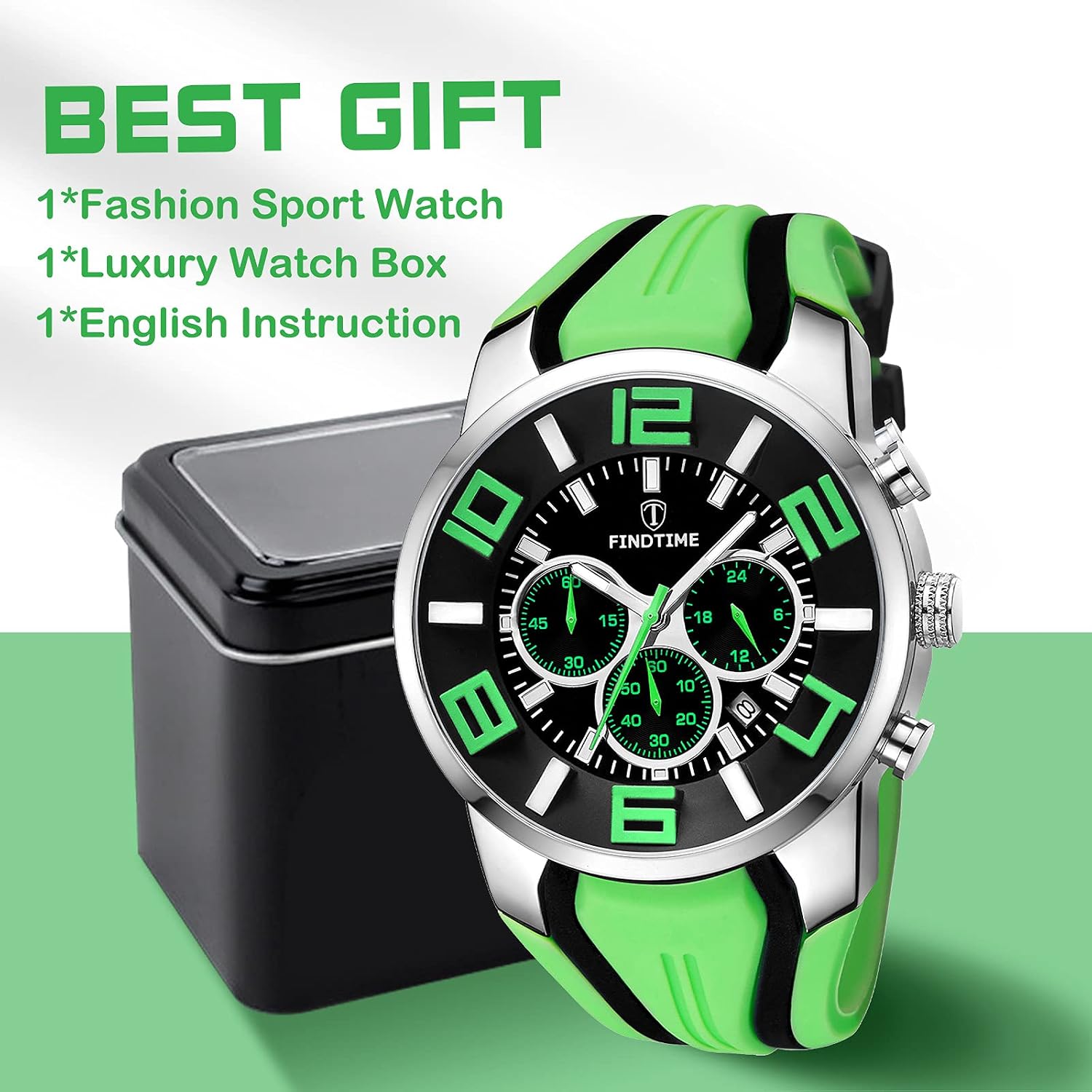 findtime Mens Sport Watches for Men Reloj para Hombre Colorful Cool Unique Analog Stylish Wrist Watch Chronograph for Running Training Stopwatch