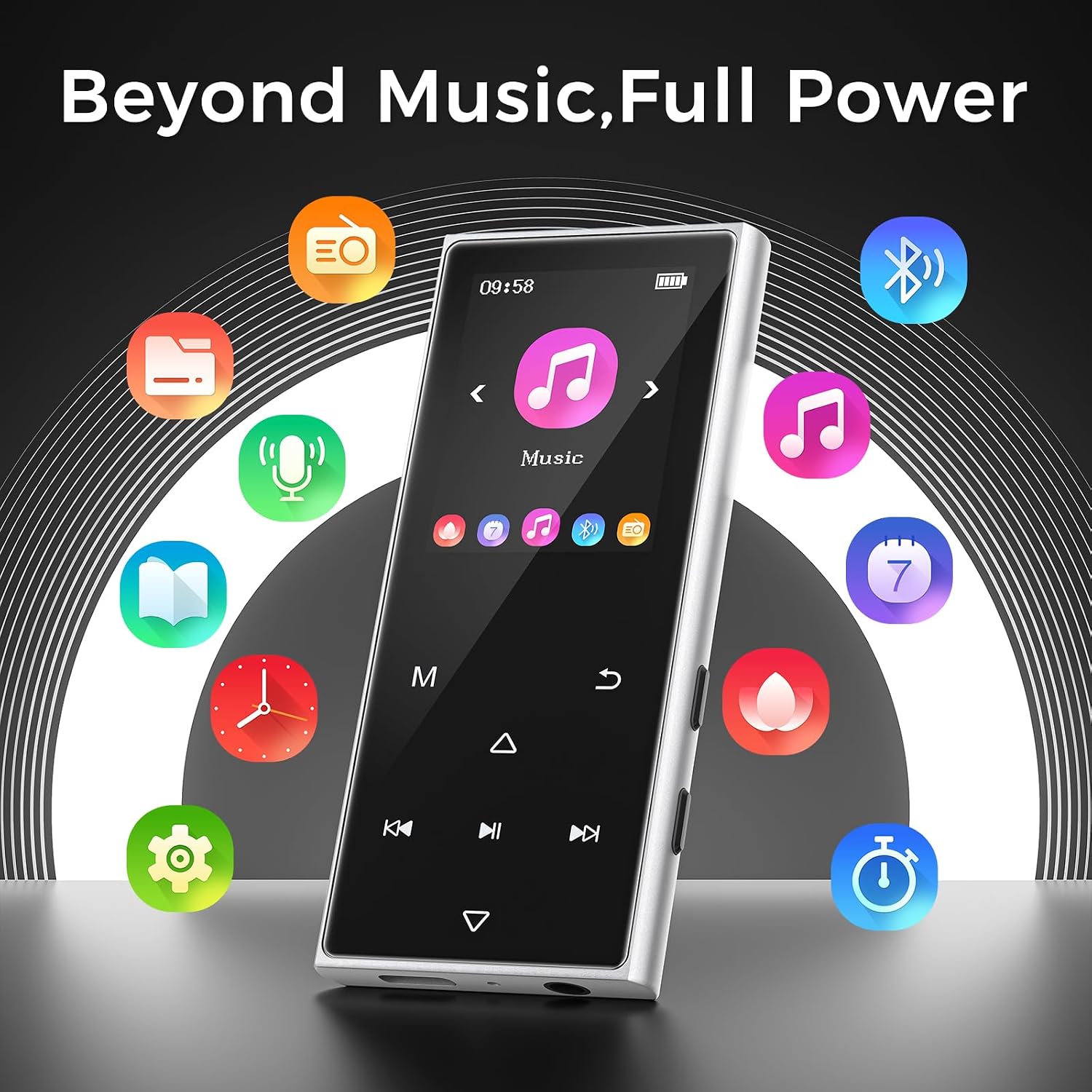 128GB MP3 Player with Bluetooth 5.4, AGXOV Music Player with Built-in HD Speaker, FM Radio, Voice Recorder, HiFi Sound, E-Book, Earphones Included