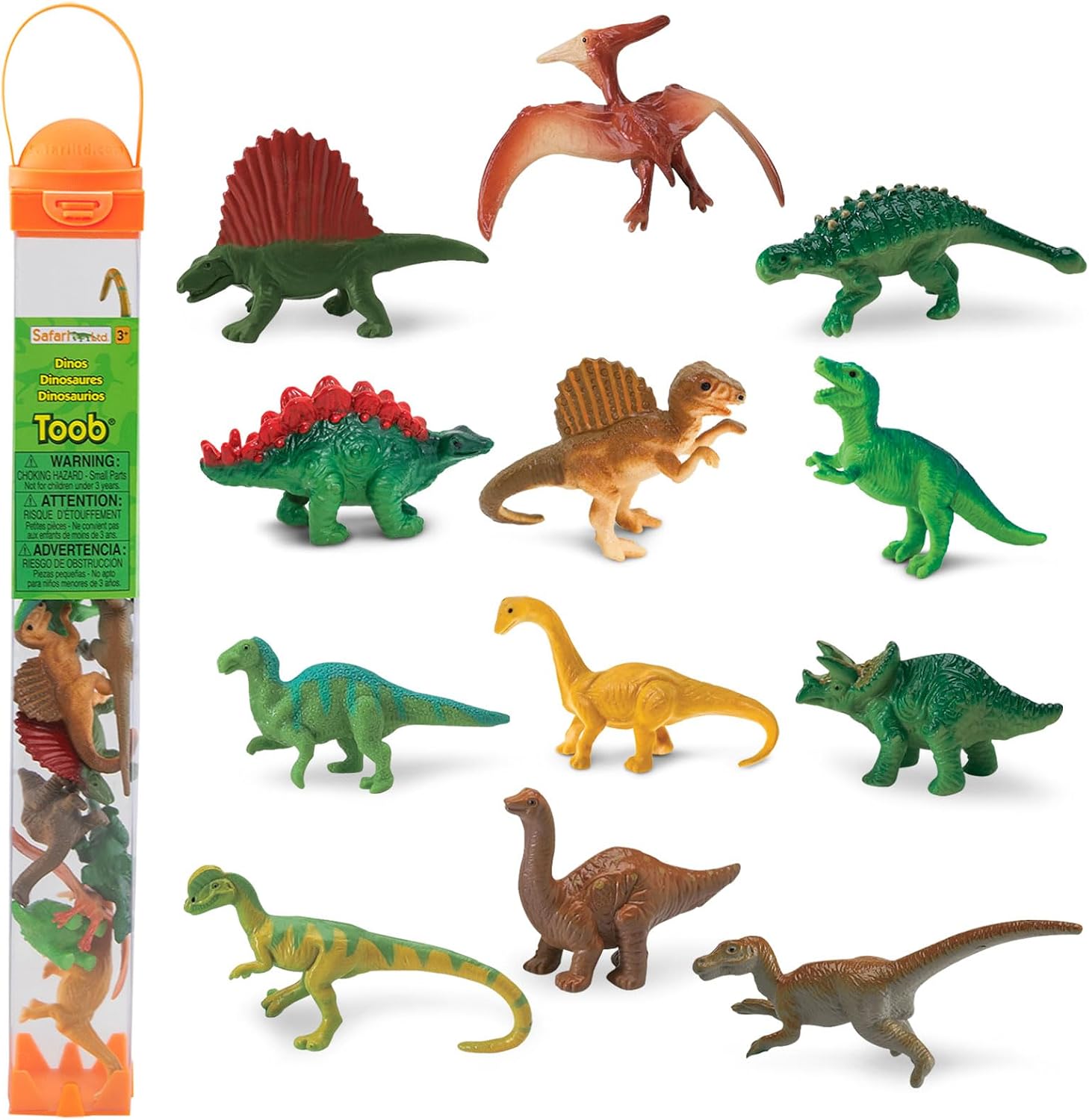 Safari Ltd. Dinos TOOB - Includes 12 Hand-Painted Mini Figurines - T-Rex, Triceratops, Velociraptor, Stegosaurus