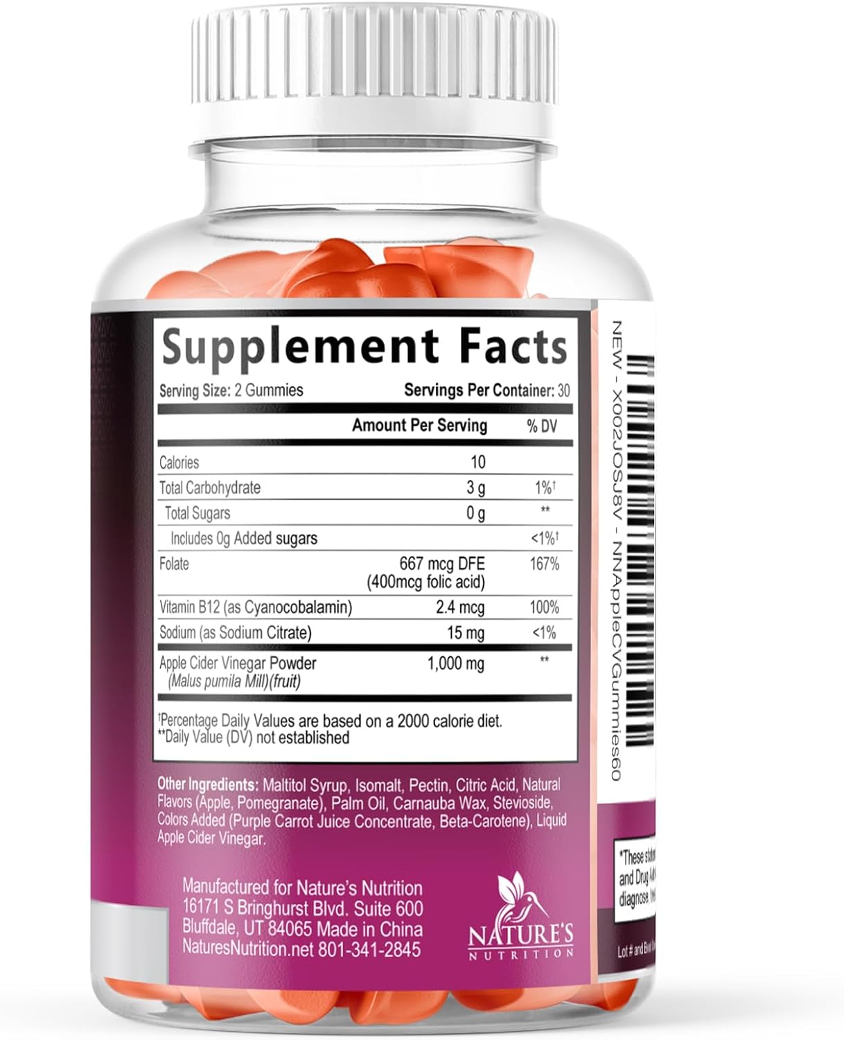 Apple Cider Vinegar Gummies for Weight Loss - Sugar Free - Max Strength ACV Gummy with Vitamin B12 & The Mother - Metabolism & Energy Support