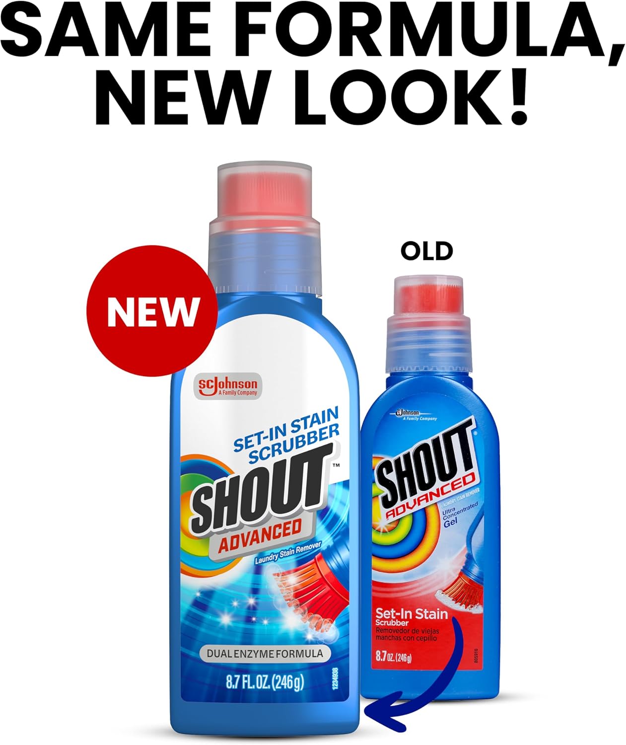 Shout Advanced Stain Remover Gel for Clothes Laundry, Ultra Concentrated Gel with Built-in Scrubber Brush for Deep Set-In stains, 8.7oz