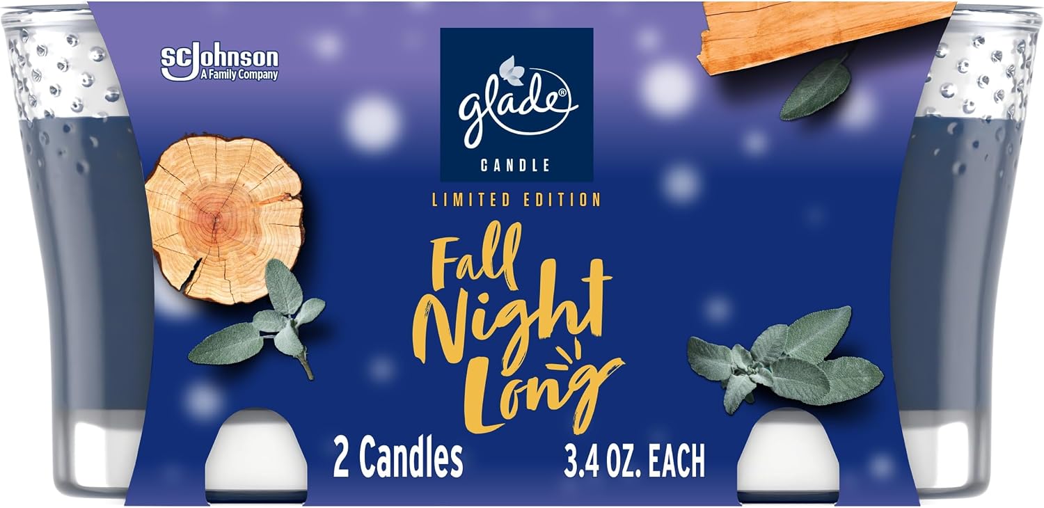 Glade Candle Jar, Air Freshener, Fall Night Long, 3.4 oz, 2 Count
