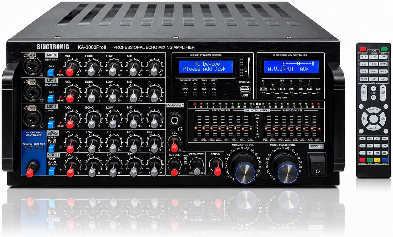 Singtronic KA-3000ProII 3000W Professional Karaoke Mixing Amplifier | DJ/KJ Console with HDMI ARC, 8-Band EQ, USB Recording, Bluetooth, Optical Input
