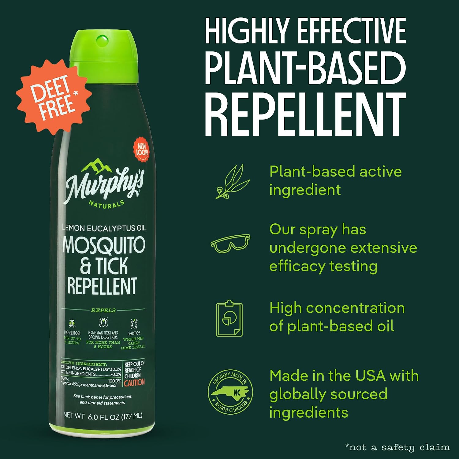 Murphy's Naturals Mosquito & Tick Bug Repellent Spray, 4 fl oz (Pack of 2) | 30% oil of lemon eucalyptus, EPA-registered & DEET-free*; 4 fl oz pump 2-pack protects skin & gear up to 6 hours