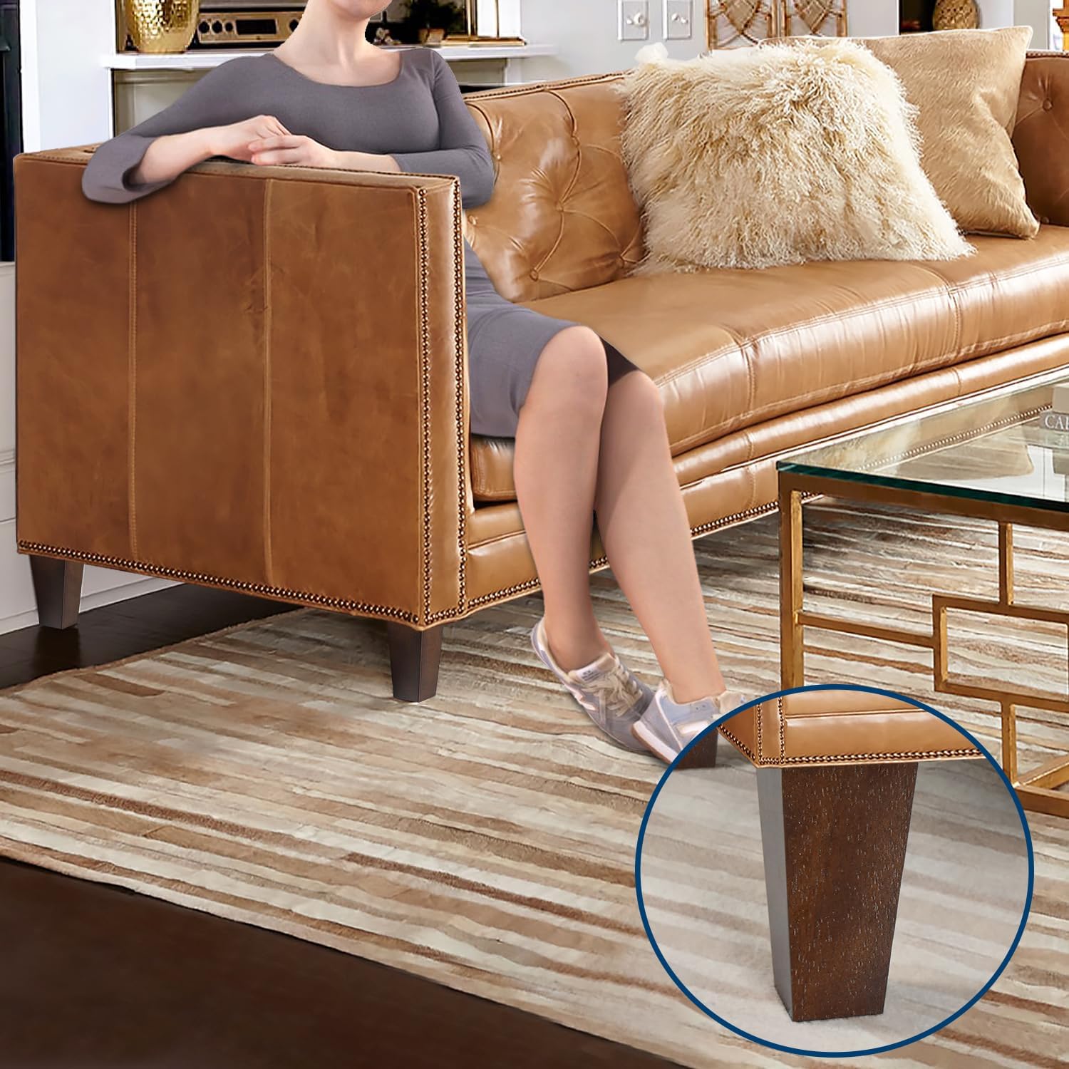 Sofa Legs Square Bed Feet 2 inch Wood Replacement Leg for Furniture Set of 4, Dark Brown