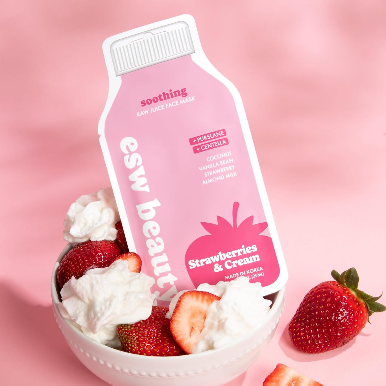 ESW Beauty Strawberries & Cream Soothing Face Mask, Korean Skin Care 1 Pack