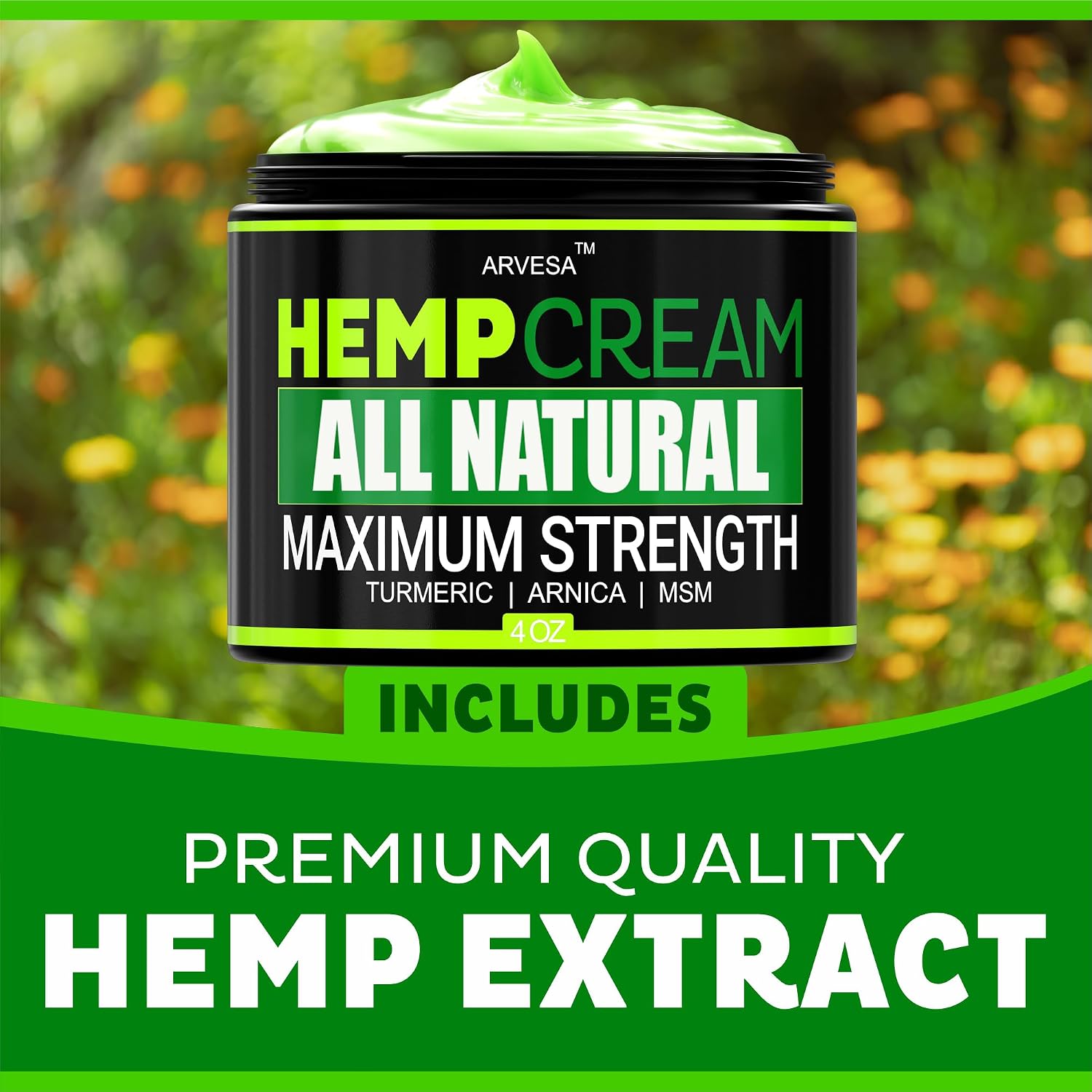 Natural Hemp Cream - Maximum Strength Gel - Hemp Cream with Arnica, MSM, Glucosamine, Menthol, Aloe, Turmeric, Boswellia - Fast Absorption, Non-Greasy