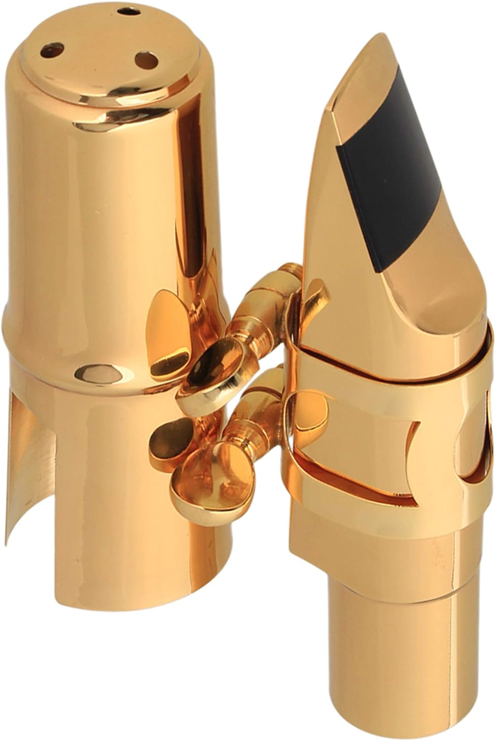 Yibuy Gold Plated Brass B-flat Tenor Saxophone Sax Mouthpiece with Cap Ligature 7#