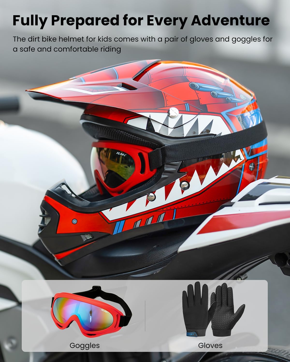 ILM Youth Kids ATV Motocross Helmet Goggles Sports Gloves Dirt Bike Motorcycle Off Road DOT Approved B07 (Youth-L, Matte Black)