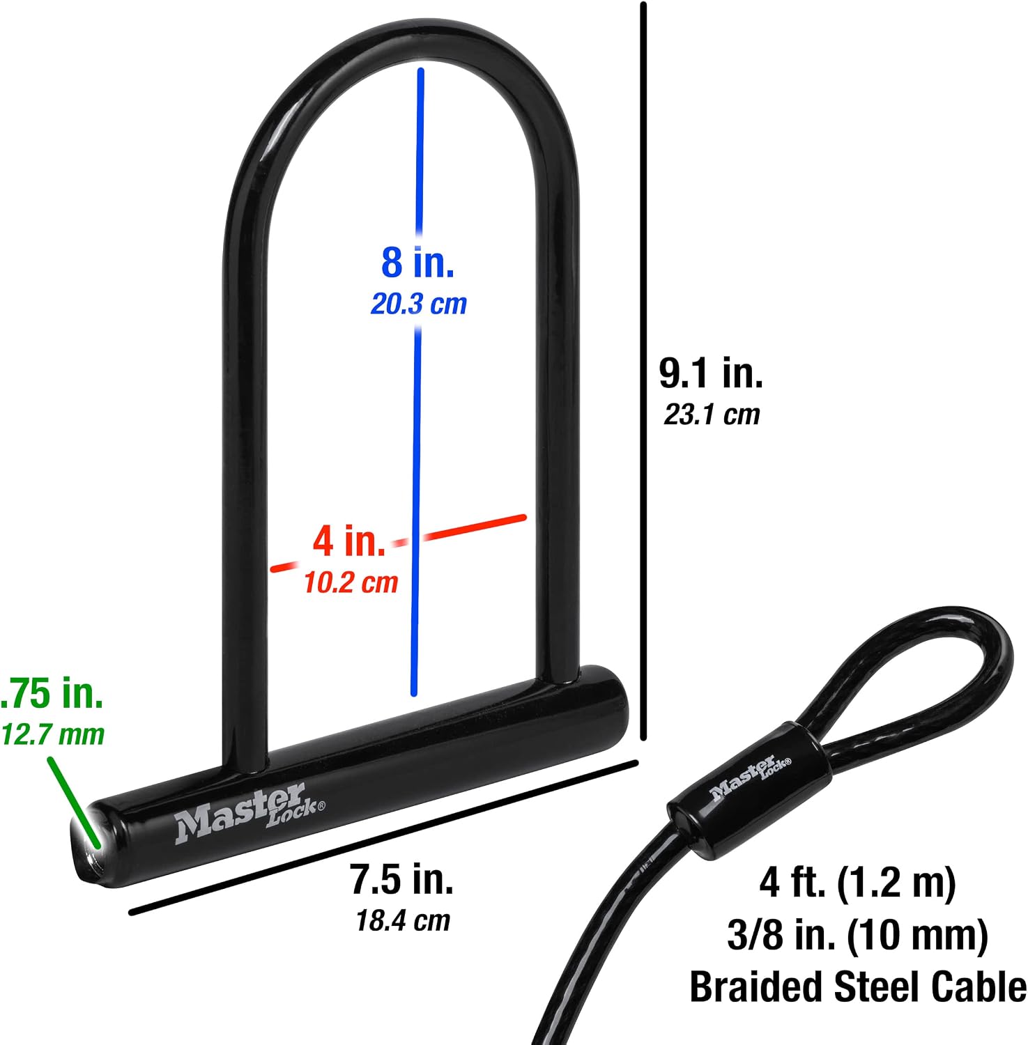 Master Lock Black Bike Lock with Key, Standard Size U-Lock for Bicycles and Other Outdoor Equipment, Anti-Theft Lock for Bikes, 8320D