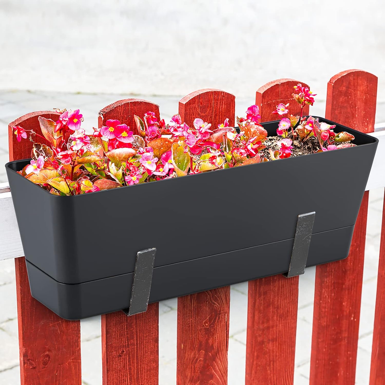 Skelang 3 Pcs Rectangular Plant Pot, 12" Watering Container with Drainage Hole, Window Planter Box with Saucer for Succulents, Flowers, Indoor Plants