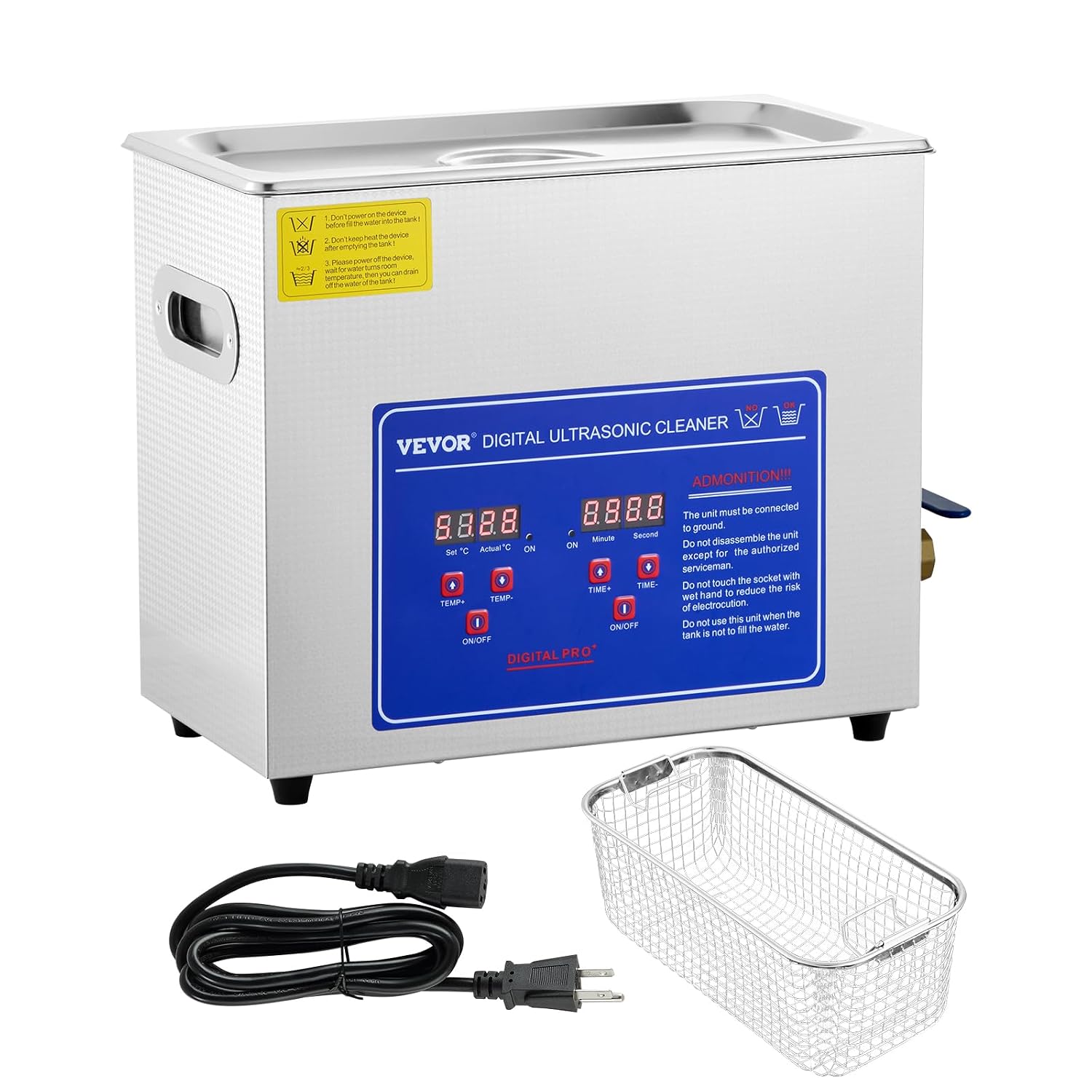 VEVOR 6L Commercial Sonic Cleaner, 40kHz Professional Cleaning Machine with Digital Timer & Heater, 110V - Ideal for Watches, Instruments, and Industrial Parts, FCC/CE/RoHS Certified | with Digital Timer and Heater, 110V, for Watch, Instruments, and Indu…