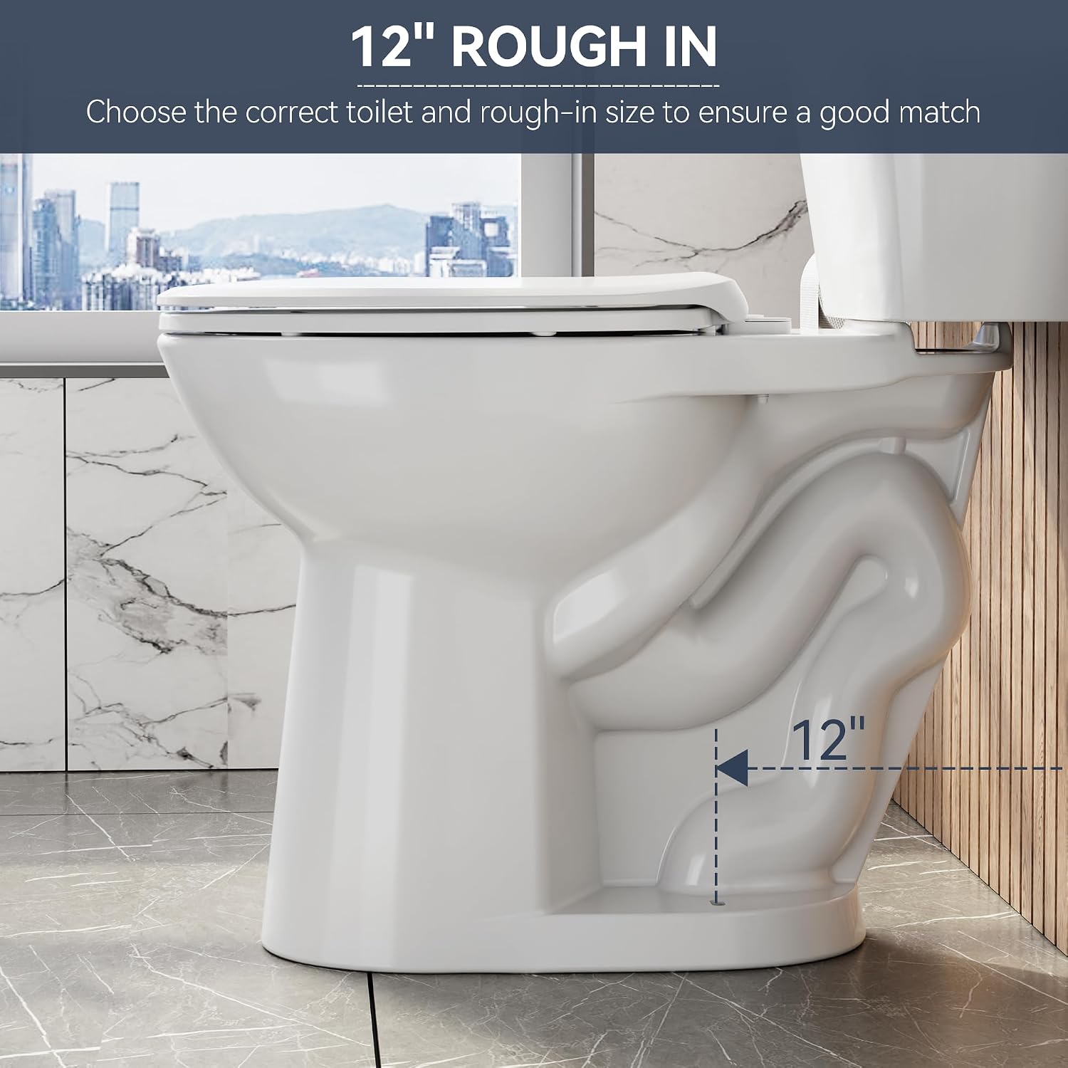 Two-Piece Toilets for Bathrooms, Comfort ADA Toilet with 19" Height, Elongated with Soft Close Seat, Power Flush 1.28 GPF