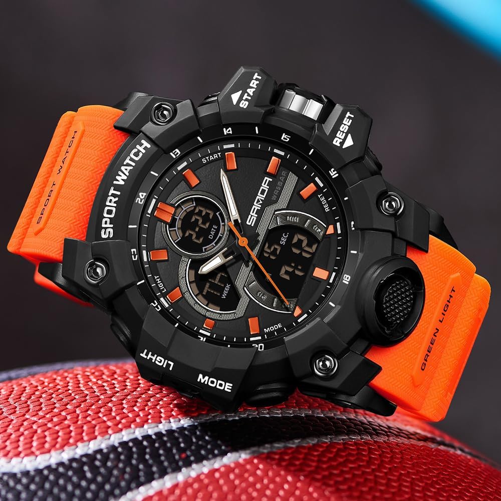 FANMIS Men Sports Outdoor Watch Analog Digital Multifunctional Black Watch | Black Sports Watch Casual Quartz Wristwatch Waterproof Military Wrist Watch Tactics LED Alarm Stopwatch Digital Watch for Men