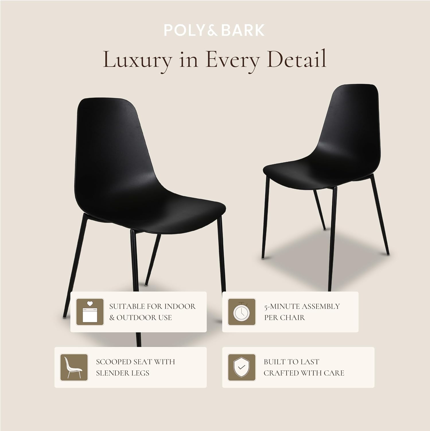 Poly & BARK Isla Modern Kitchen Chairs Set of 4 - Plastic Dining Chair with Metal Legs - Quick Assembly Simple Cafe Chairs Plastic for Indoor or
