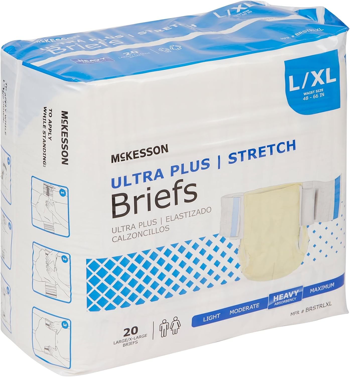 McKesson Ultra Plus Stretch Briefs, L/XL, Heavy Absorbency, 66 in, 80 ct | Unisex, Disposable, Elastic Leg Gathers and Contoured Fit for Men and Women, Incontinence