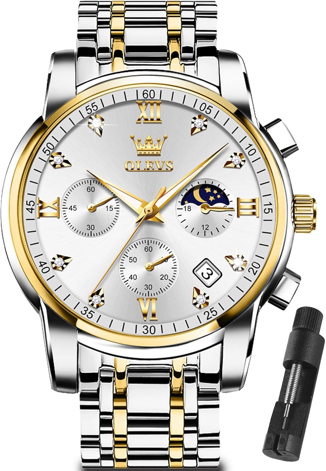 OLEVS Watch Men Luxury Dress Stainless Steel Date Analog Watch Waterproof