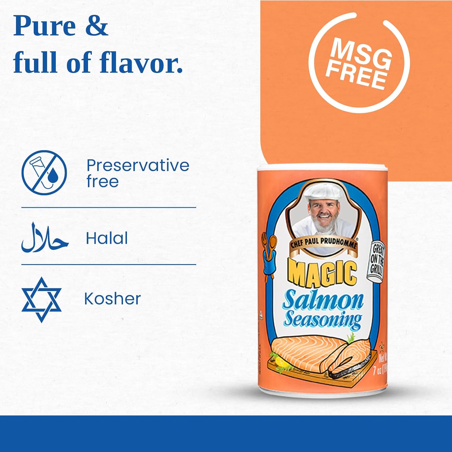 Chef Paul Prudhomme's Salmon Magic Seasoning, With Herbs & Spices, Seafood for Cooking, Fish Blend, Kosher & Halal Certified, 7 oz, 3-Pack