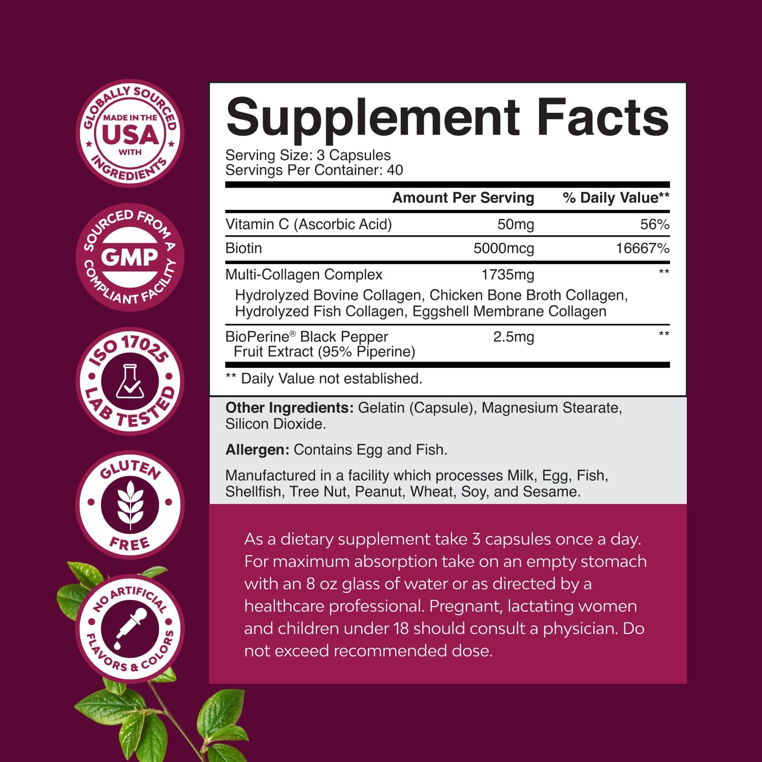 Advanced Multi Collagen Complex - Ageless Multi Collagen Peptides Supplements with Type 1 2 3 5 & X & Biotin for Hair