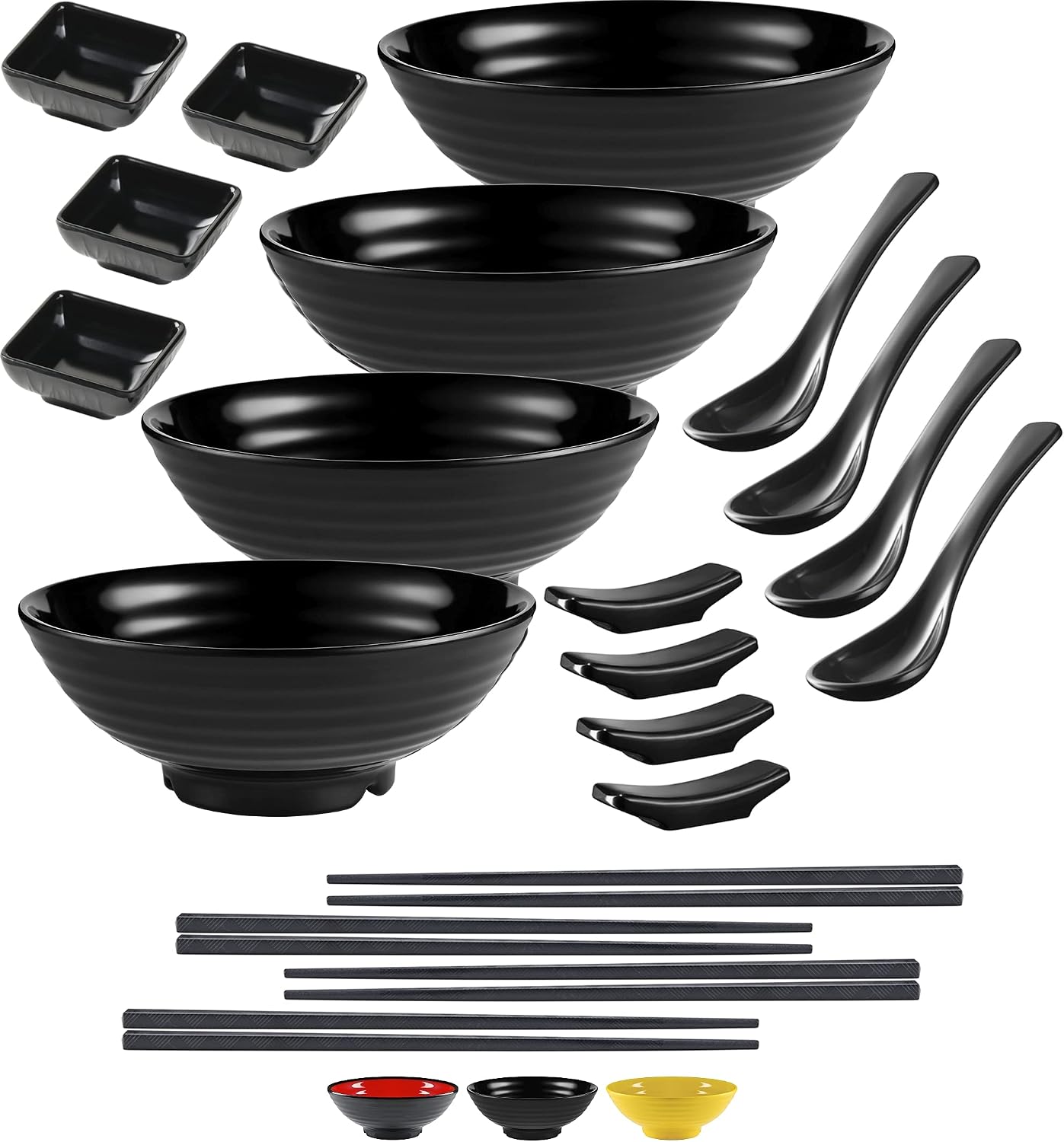 Unbreakable Ramen Bowl Set with Chopsticks and Spoon: 2 large Japanese Style Melamine Ramen Bowls