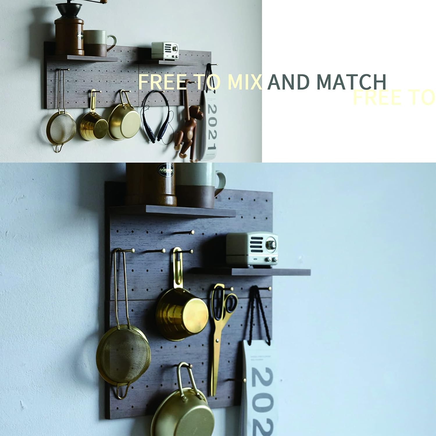 Wooden Pegboard Modular Display Organization Storage Wall Hooks Shelf(Color:Oak)