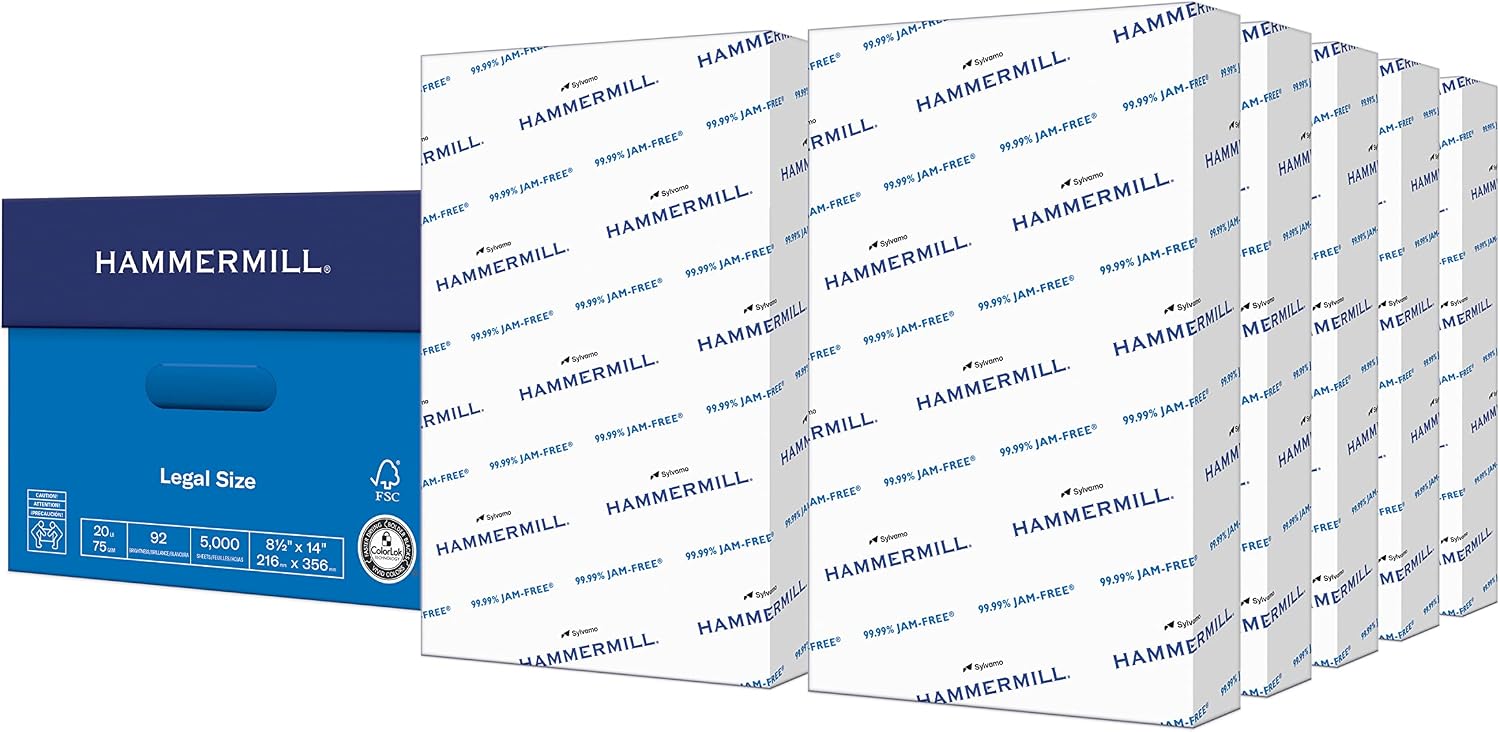 Hammermill Printer Paper, 20 lb Copy Paper, 8.5 x 11 - 10 Ream (5,000 Sheets) - 92 Bright, Made in the USA