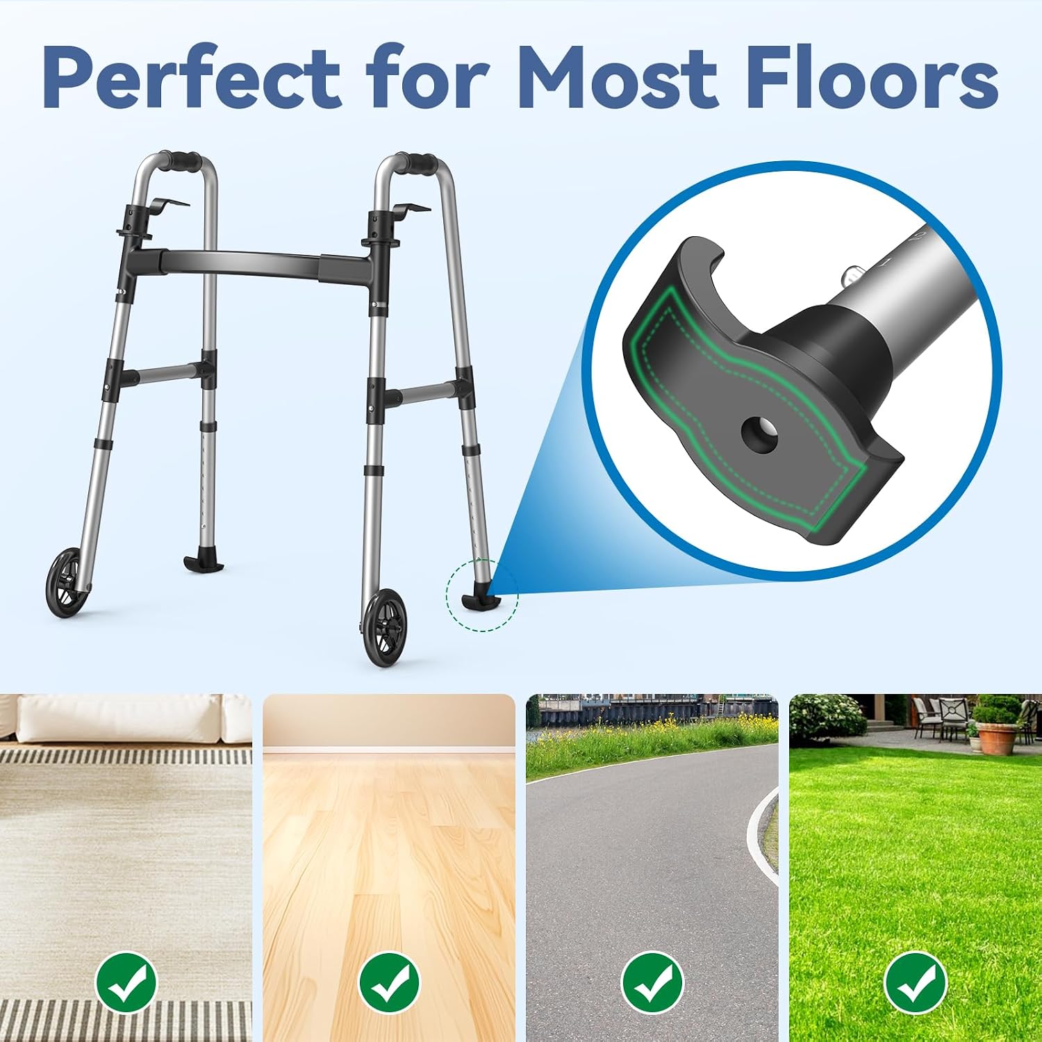 Loyoda Folding Walker with Basket and Glide Skis, 5" Wheels, Lightweight | Standard Walker for Seniors and Adults, Offers 8 Height Adjustments (31"-38"), Supports up to 350 lbs