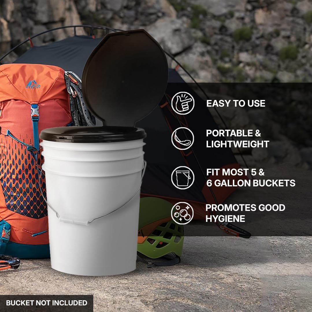72 HRS Premium Portable Camping Toilet Seat with Lid for 5 Gallon Buckets | Portable Toilet for Outdoor Camping, Hiking, Emergency Prep, Backcountry