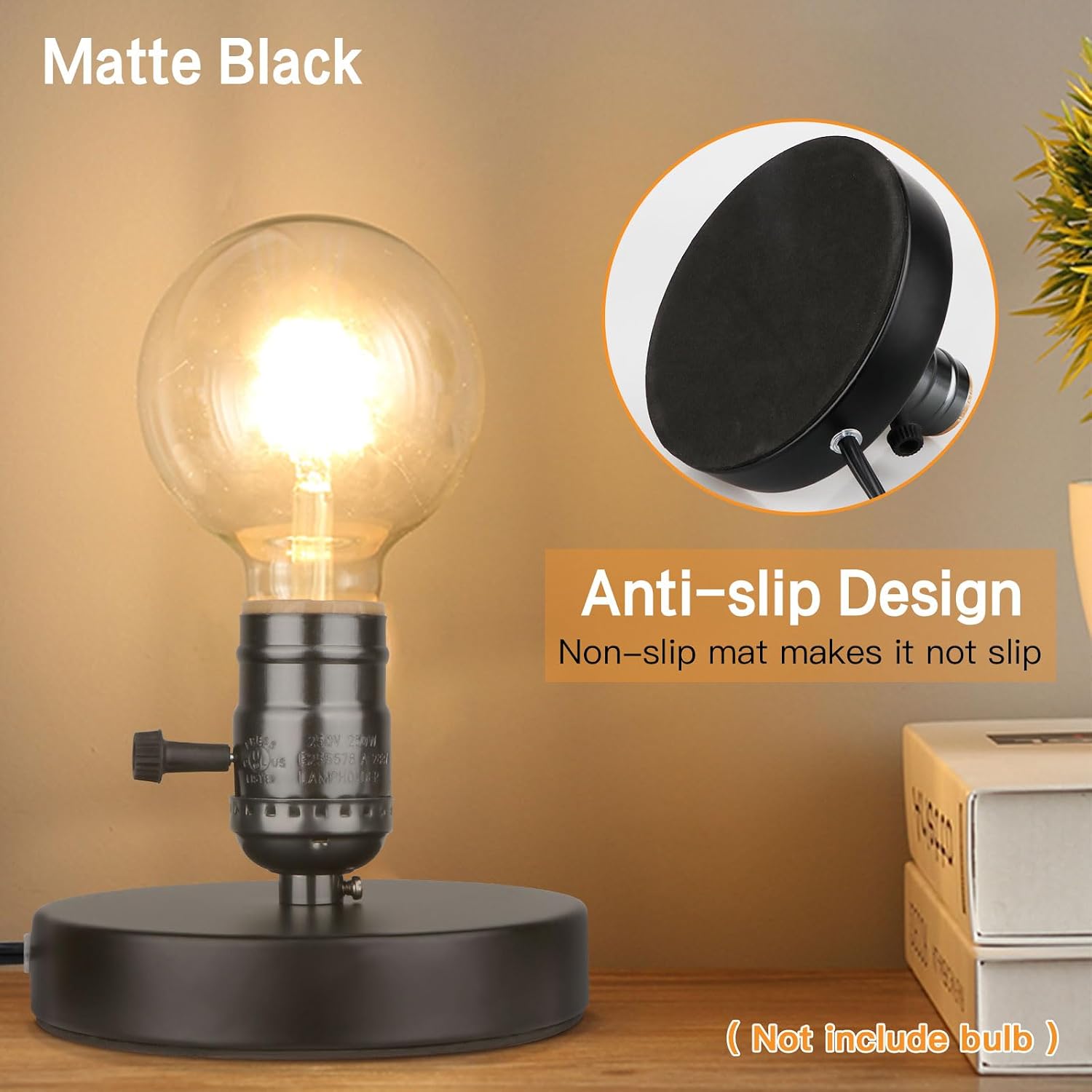 Vintage Table Lamp Base Only Without Shade, Mini Basic Edison Exposed Light Bulb Stand