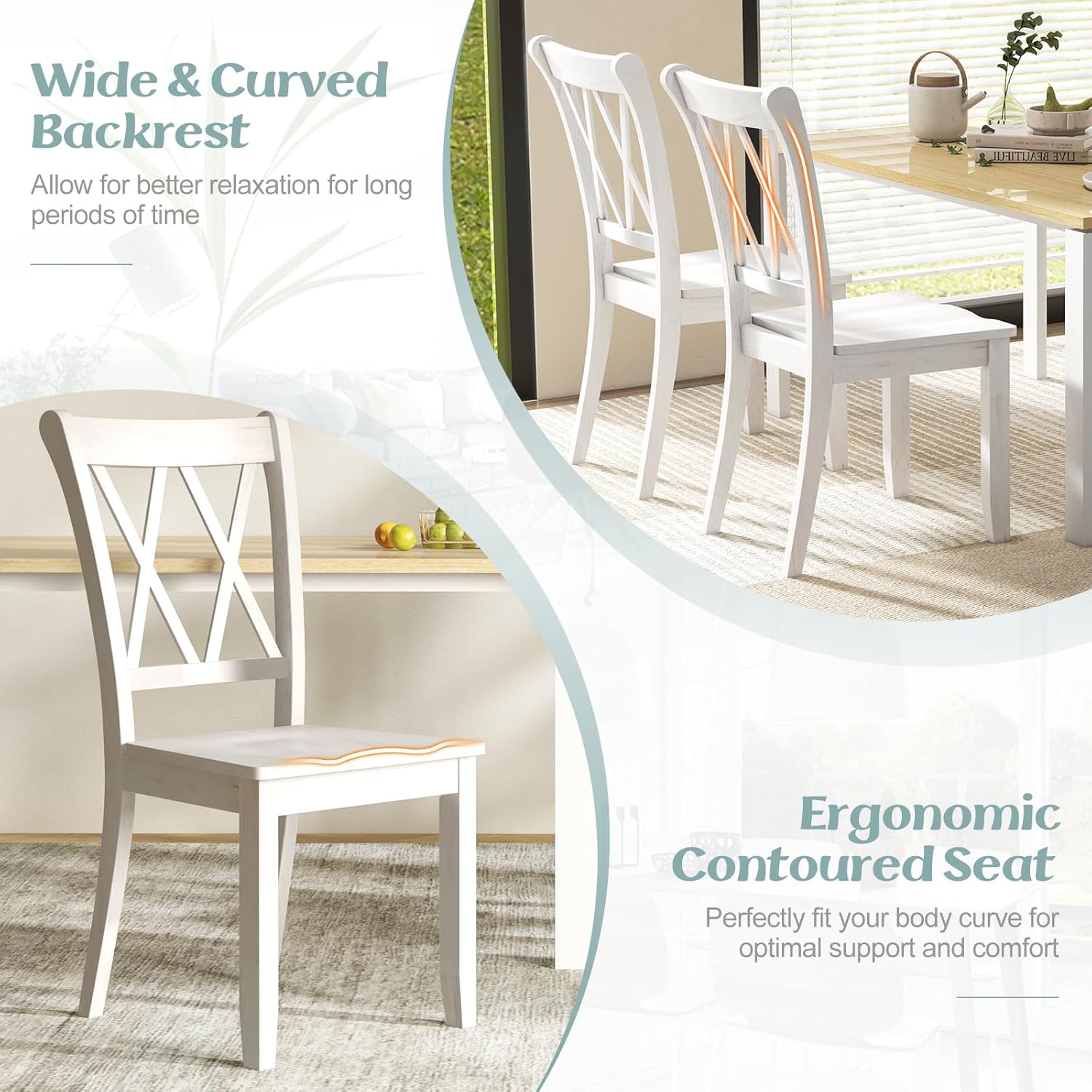 Giantex Set of 2 Dining Chairs, Rubber Wood Dining Room Chair, Farmhouse Dining Side Chairs, Max Load 400 Lbs, Wooden Kitchen Chairs for Home Kitchen